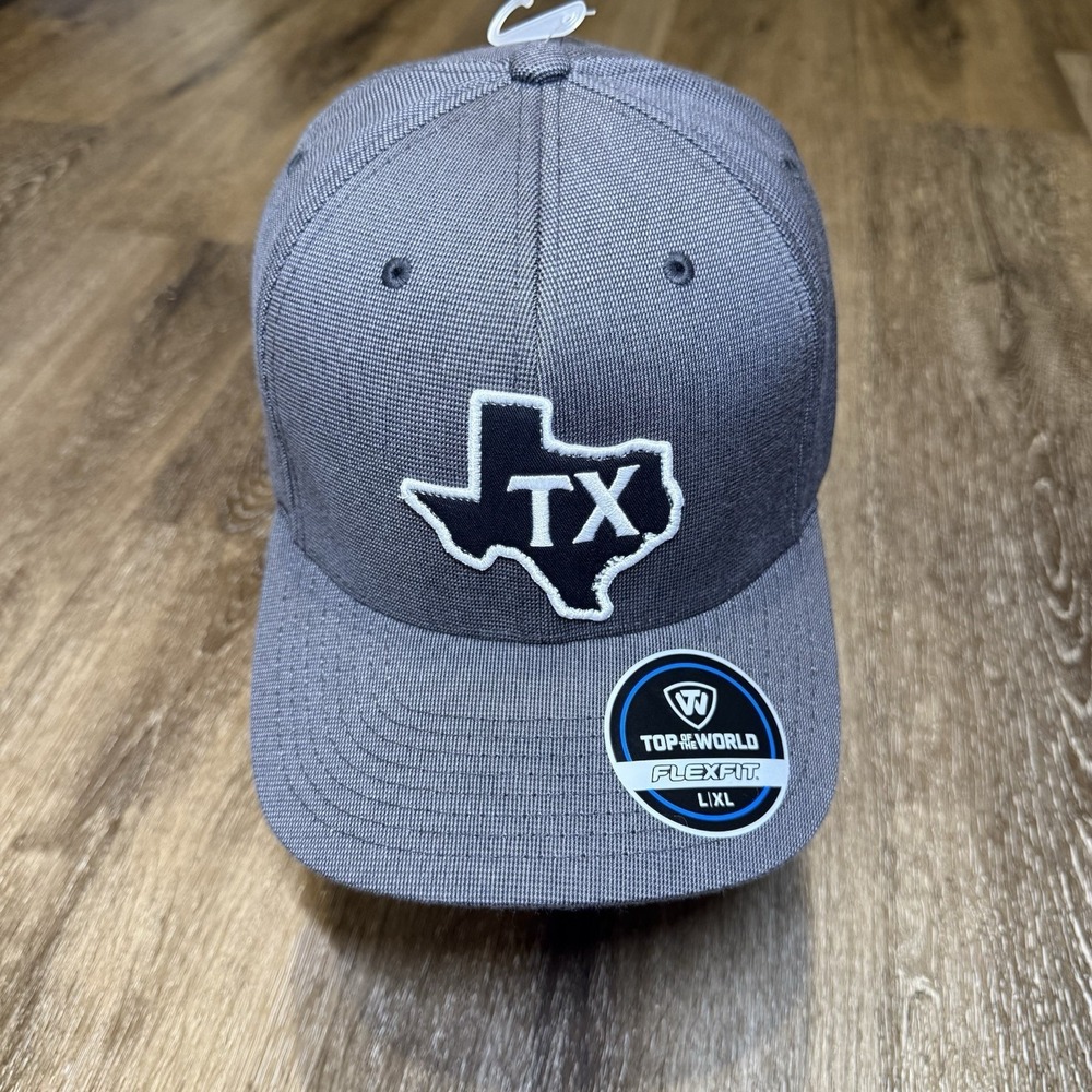 Texas Black White Gray Hat Top Of The World Flex Fit L XL Aggies Longhorns State